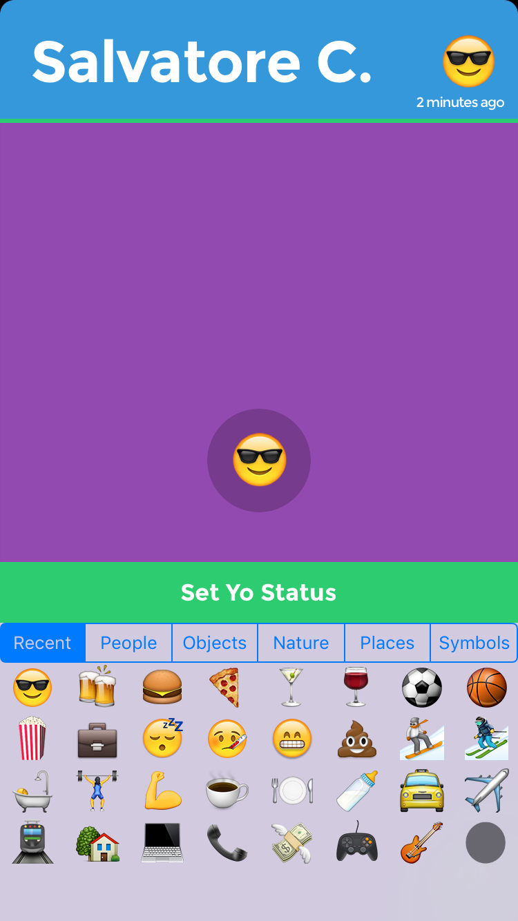 Yo Status' main screen